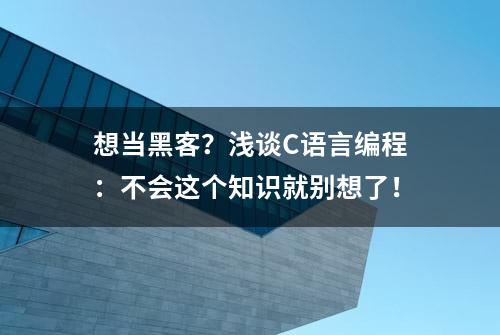 想当黑客？浅谈C语言编程：不会这个知识就别想了！