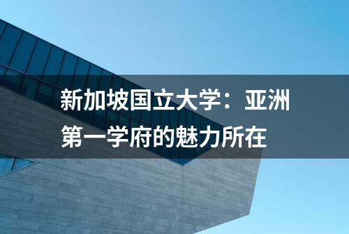 新加坡国立大学：亚洲第一学府的魅力所在