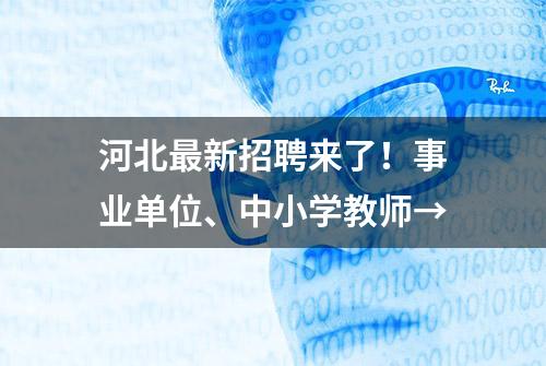 河北最新招聘来了！事业单位、中小学教师→