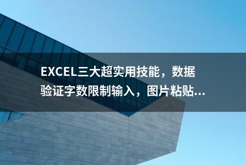 EXCEL三大超实用技能，数据验证字数限制输入，图片粘贴自动更新