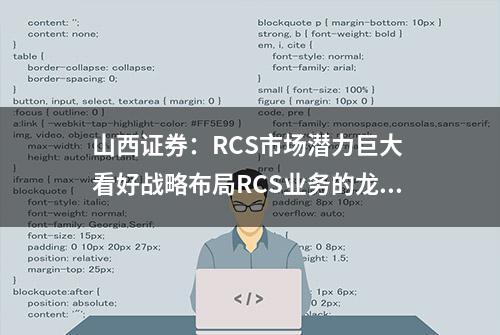 山西证券：RCS市场潜力巨大 看好战略布局RCS业务的龙头厂商