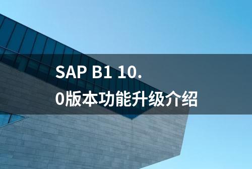 SAP B1 10.0版本功能升级介绍