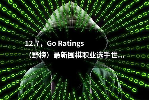 12.7，Go Ratings（野榜）最新围棋职业选手世界排名