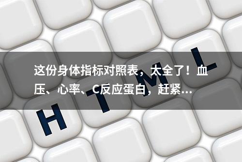 这份身体指标对照表，太全了！血压、心率、C反应蛋白，赶紧收藏