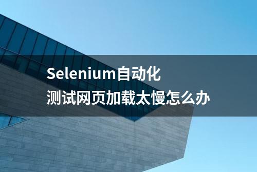 Selenium自动化测试网页加载太慢怎么办