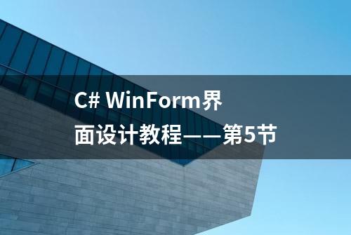 C# WinForm界面设计教程——第5节