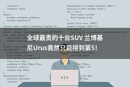 全球最贵的十台SUV 兰博基尼Urus竟然只能排到第5！