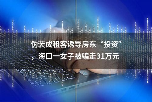 伪装成租客诱导房东“投资”，海口一女子被骗走31万元